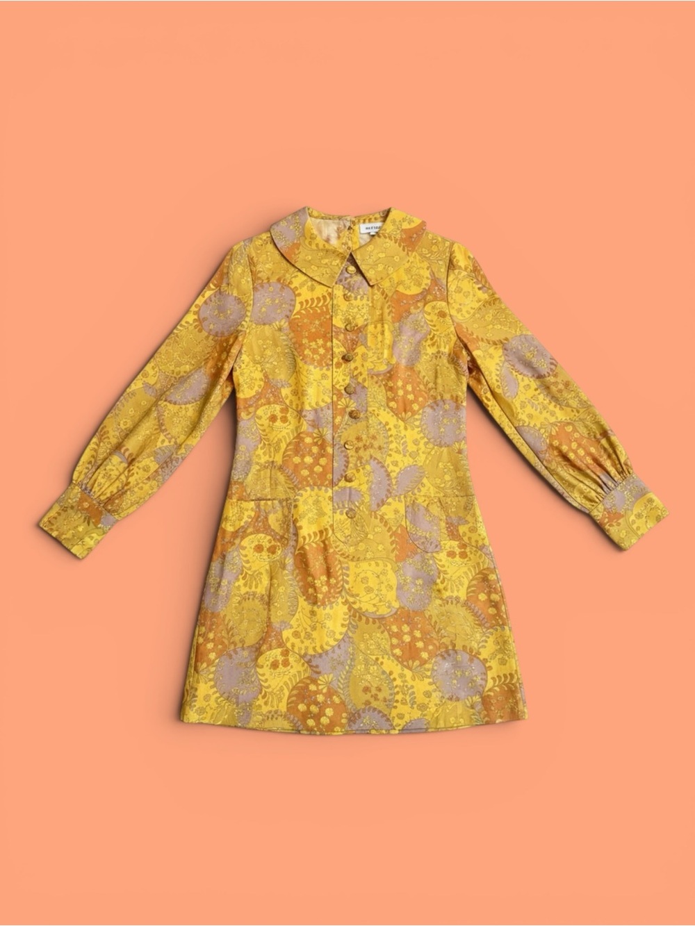 Yellow Vintage Patterned Mini Dress - Picture 1 of 1